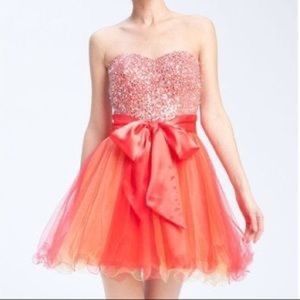Sean Collection Womens Strapless Tulle Cocktail Dress Sequin Coral Orange size 2